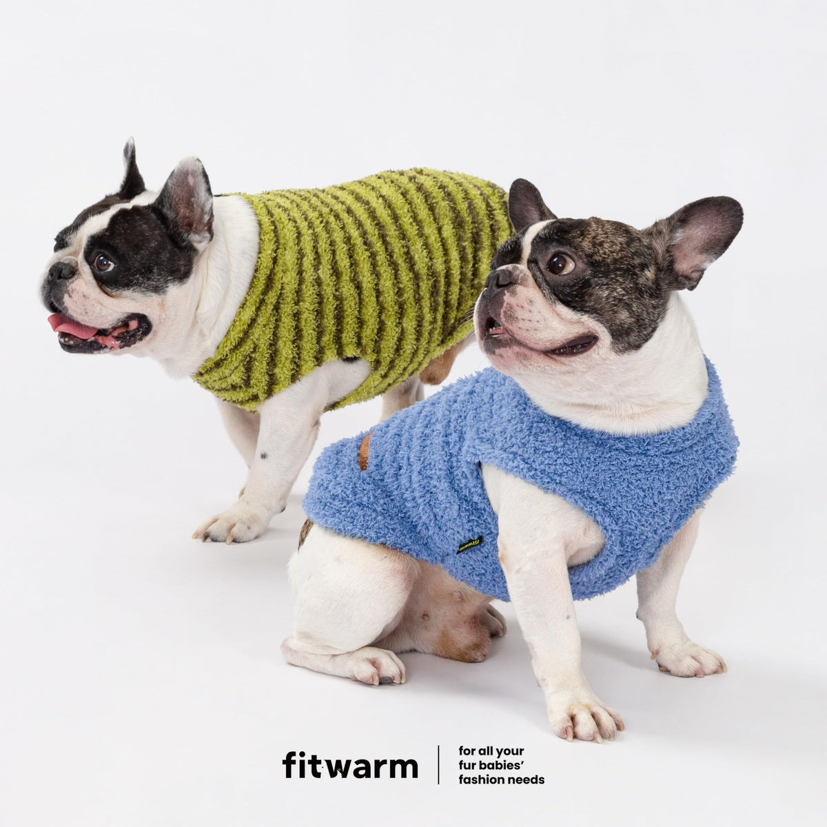 2 Pack Striped Fleece Dog Sweater (Small / Sky Blue-Olive Green)