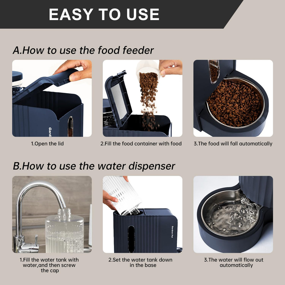 Gravity Automatic Cat Feeder (Large (0.8 Gallon x 2) / Dark Blue)