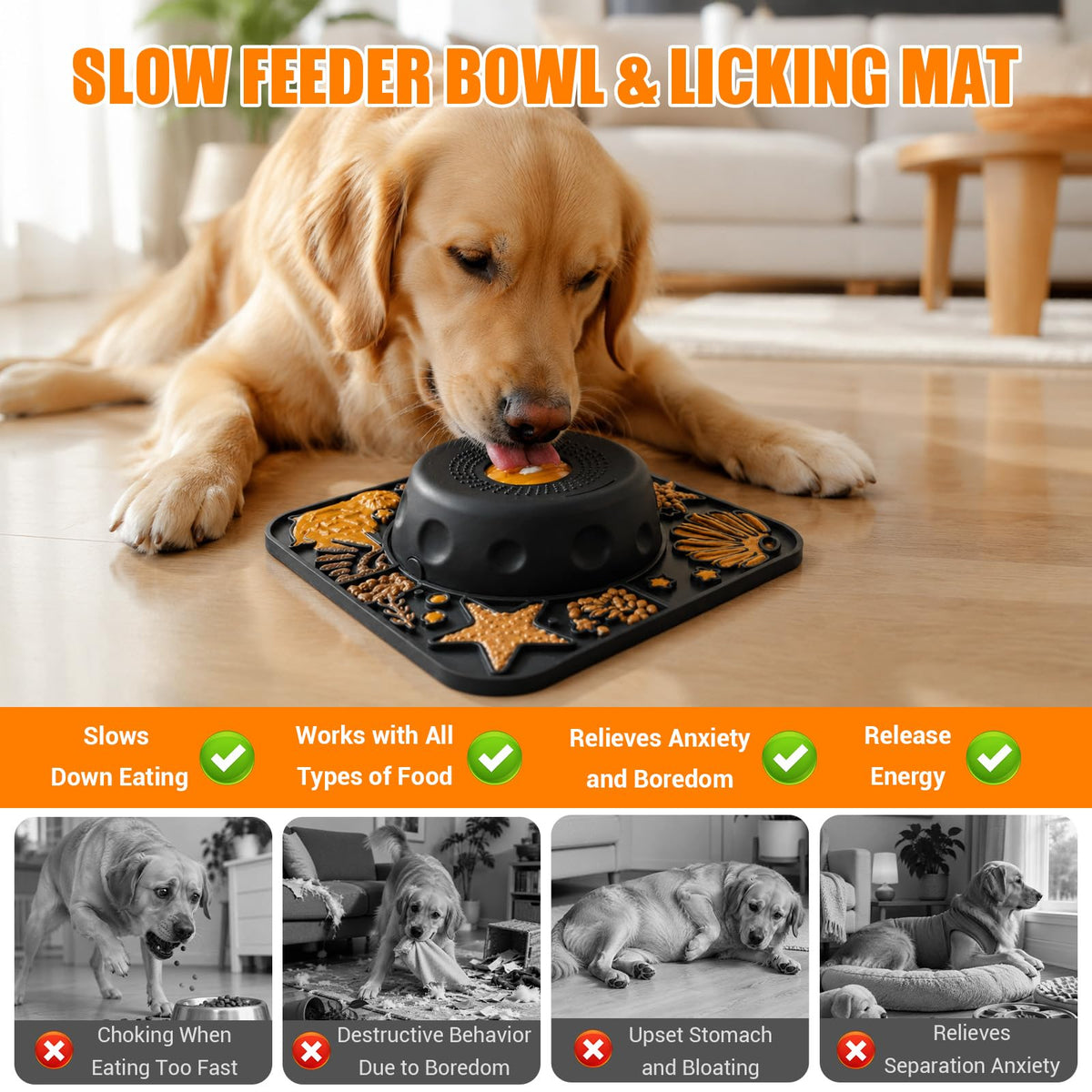 Large Dog Lick Bowl with Rolling Ball (Black)