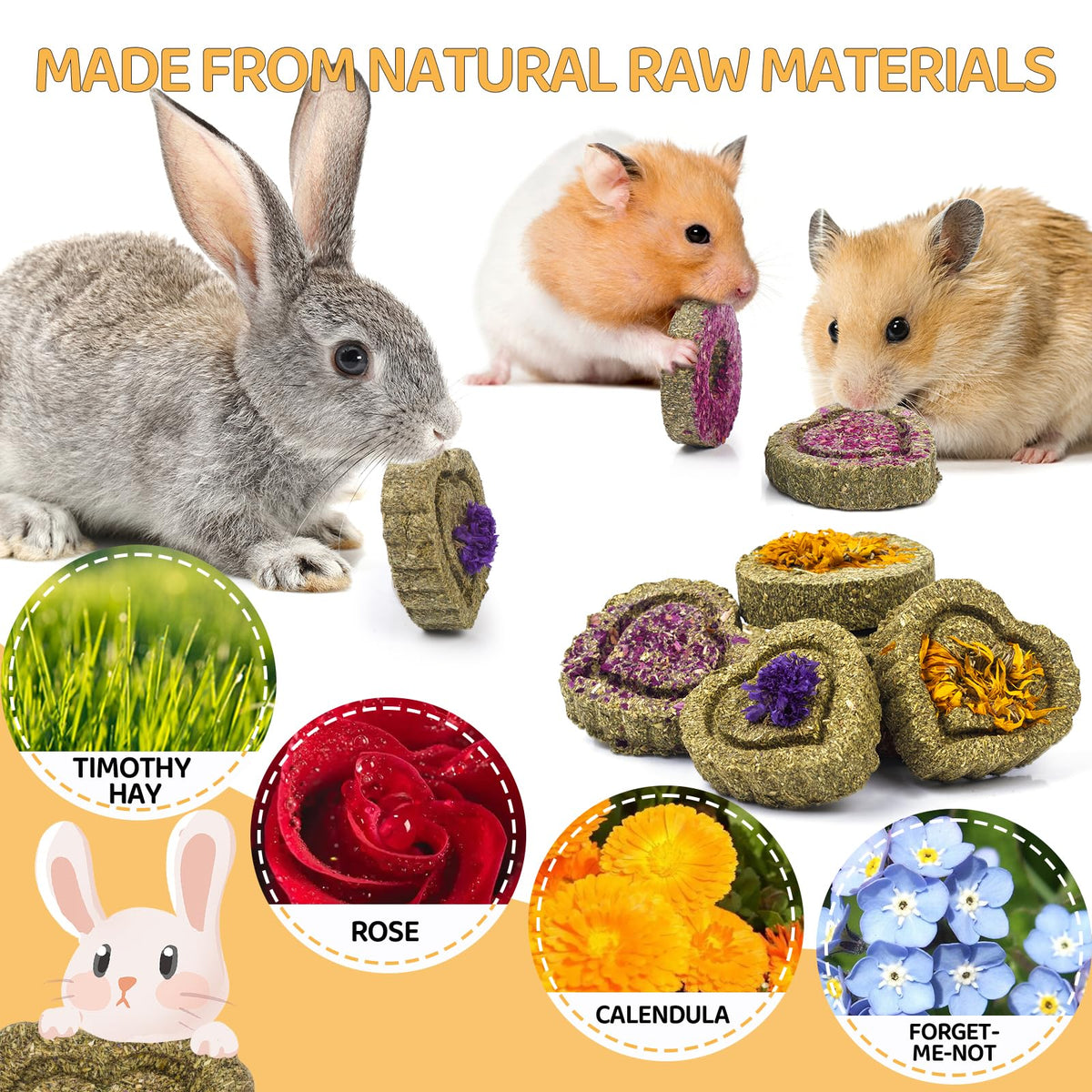 30PCS Guinea Pig Hay Grass Cake Food Set Natural Rabbit Chew Toys for Teeth (30Pack-grass cake)