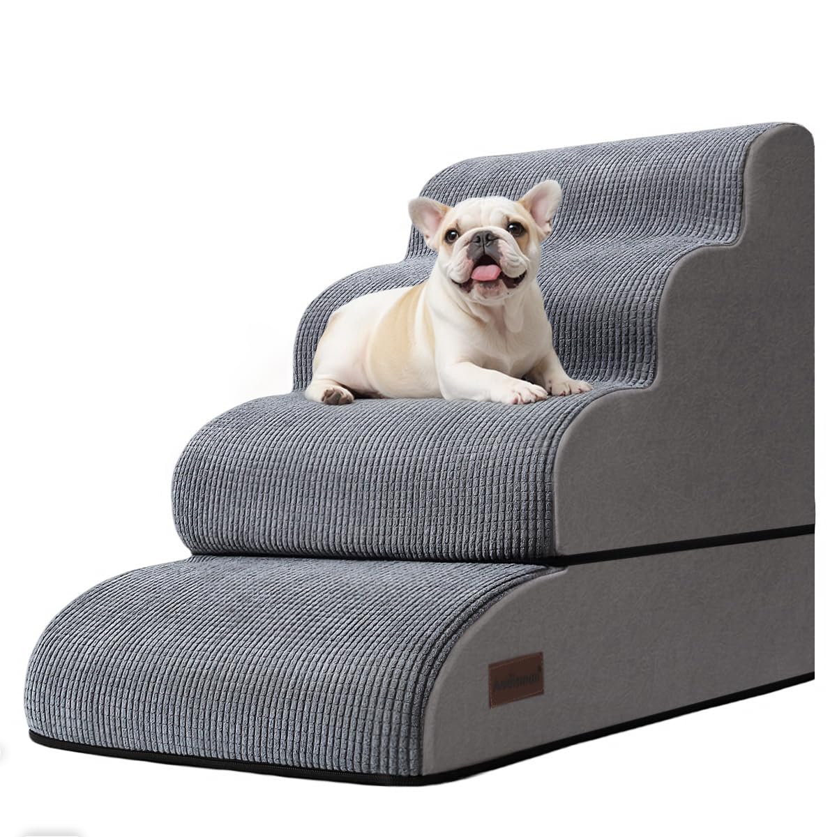 4 Step Dog Stairs and Ramp for Beds or Couch (Grey / Split Design 4-Step 21"H)