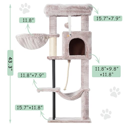 Cat Tree 43.3'' Cat Tower with Hammock for Kittens GCT004SMU (43.3 inches / Muchroom)