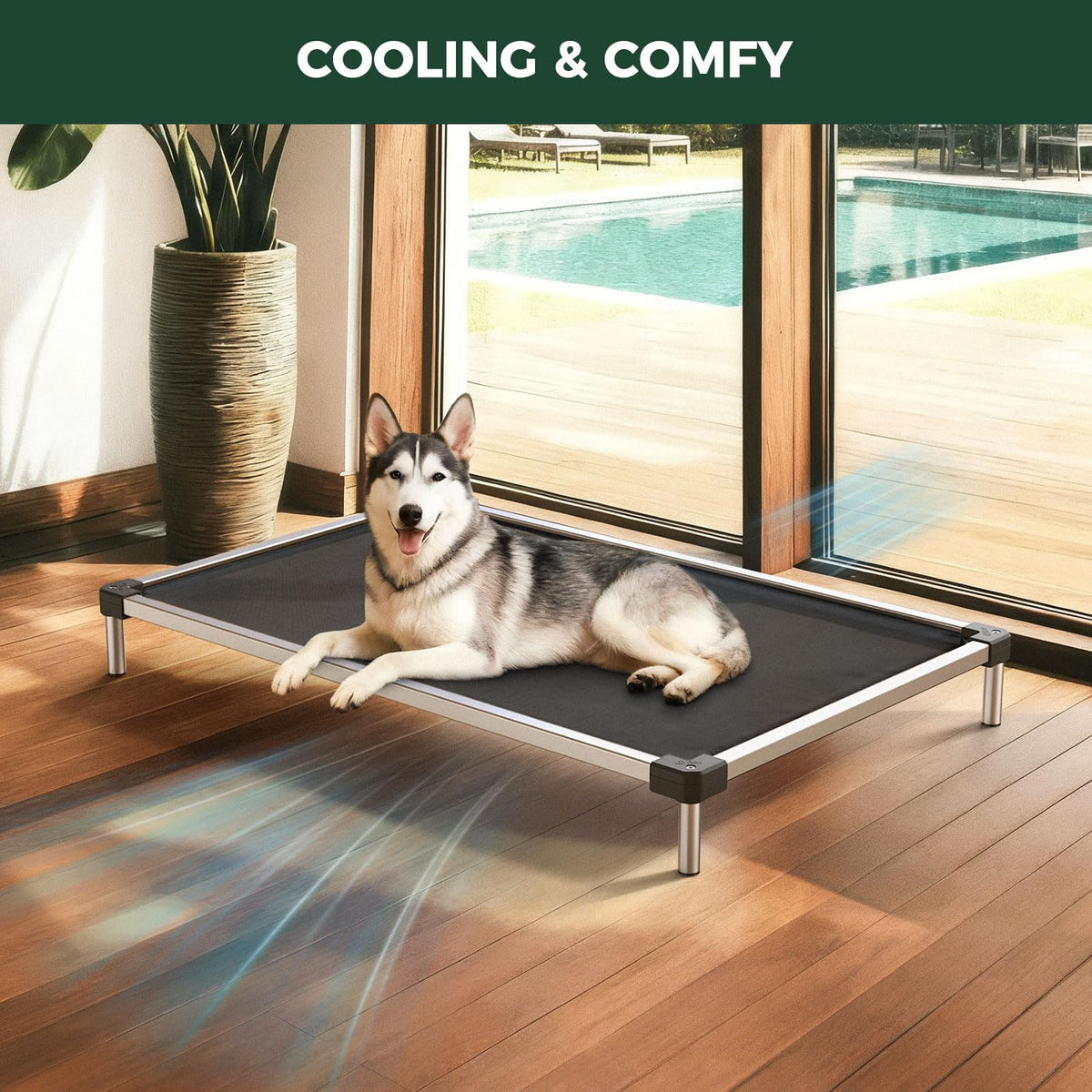 Rollick Dog Playpen with Cooling Mesh Dog Bed (Black / 32"H)