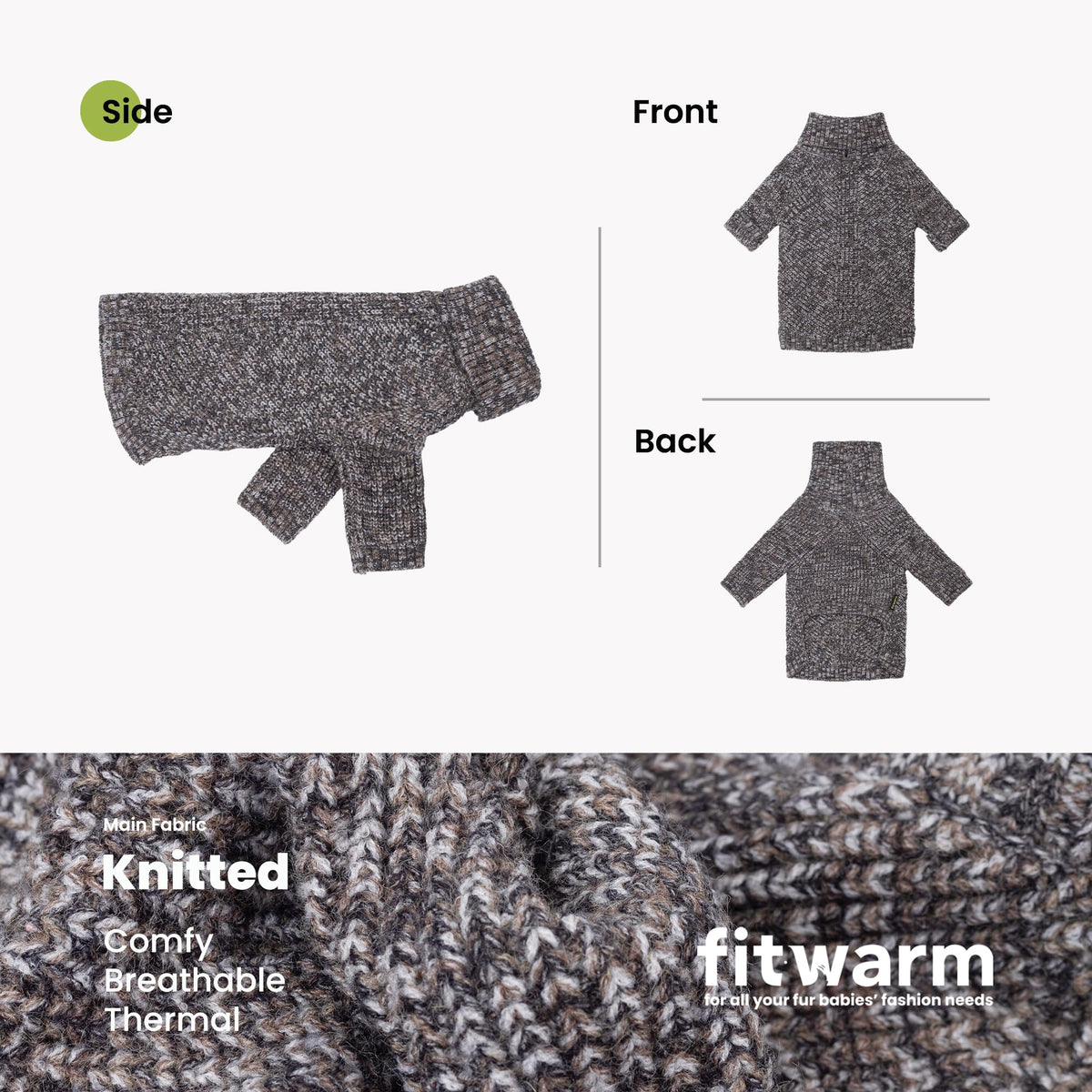 Chunky Knitted Dog Turtleneck Sweater (XX-Large / Heather Black)