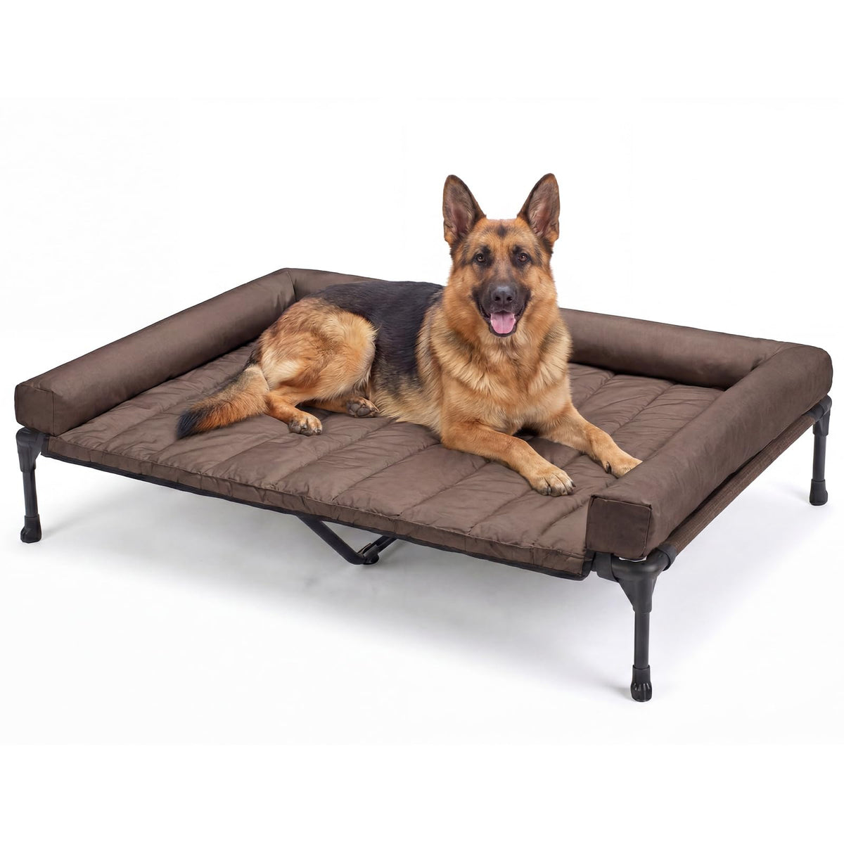Outdoor Elevated Dog Bed with Waterproof Bolster Cushion (Brown / 53.0"L x 37.5"W x 9.0"Th)
