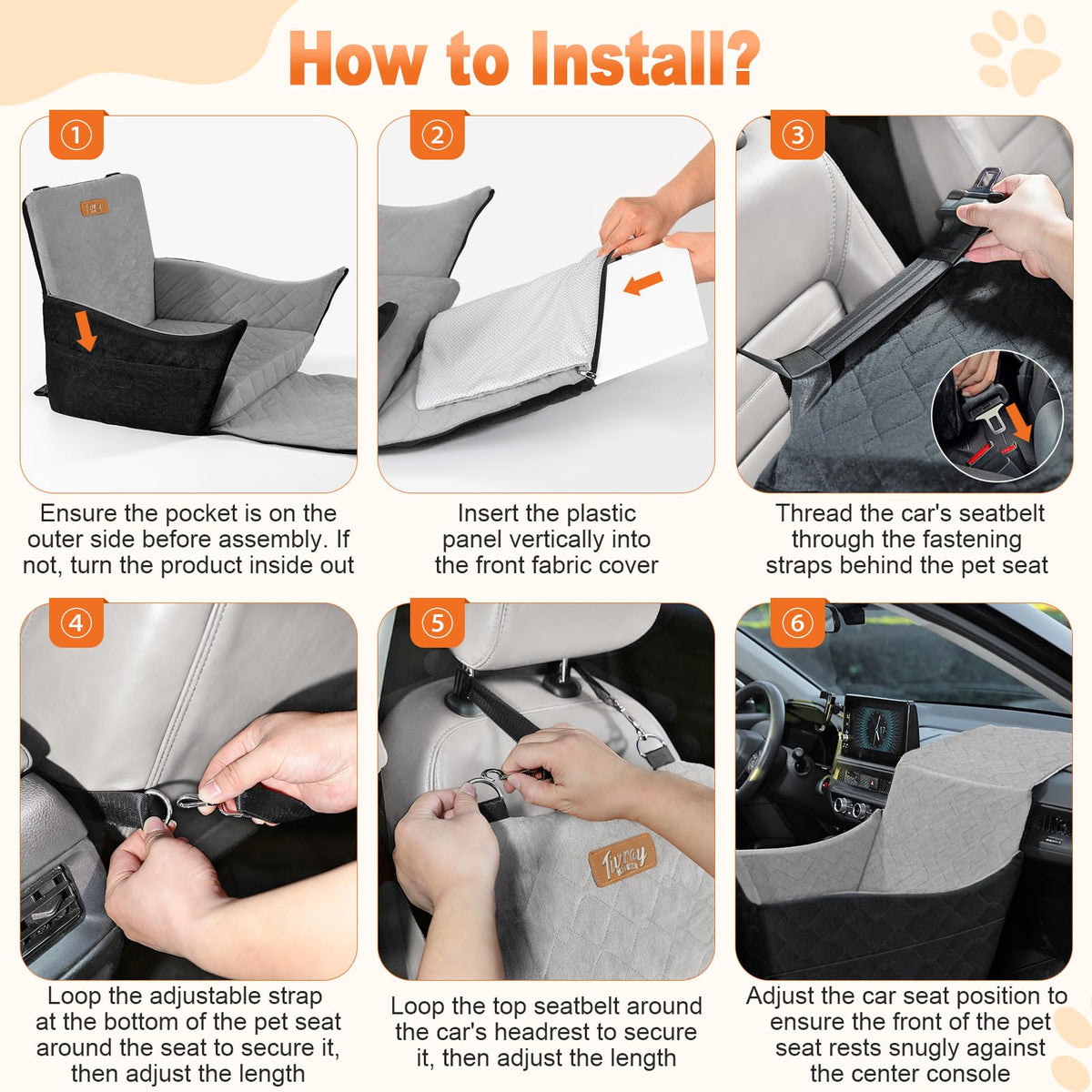 Elevated Dog Car Seat for Small and Medium Dogs Up to 35 lb (Black & Gray / Single Seat)