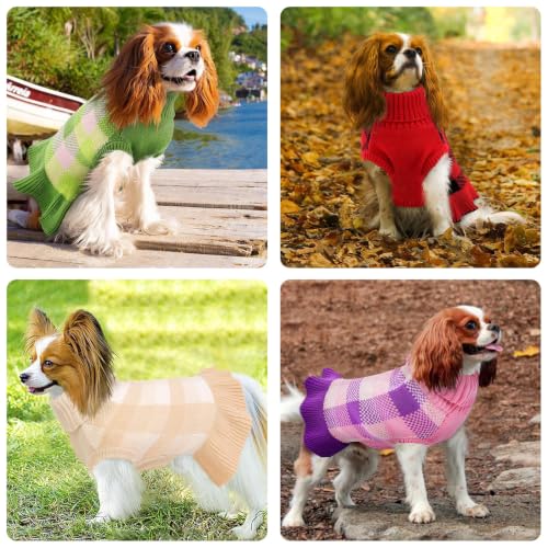 Dog Sweater Dress Plaid Knitwear for Medium Dogs Girl Christmas Clothes (Beige / Medium)