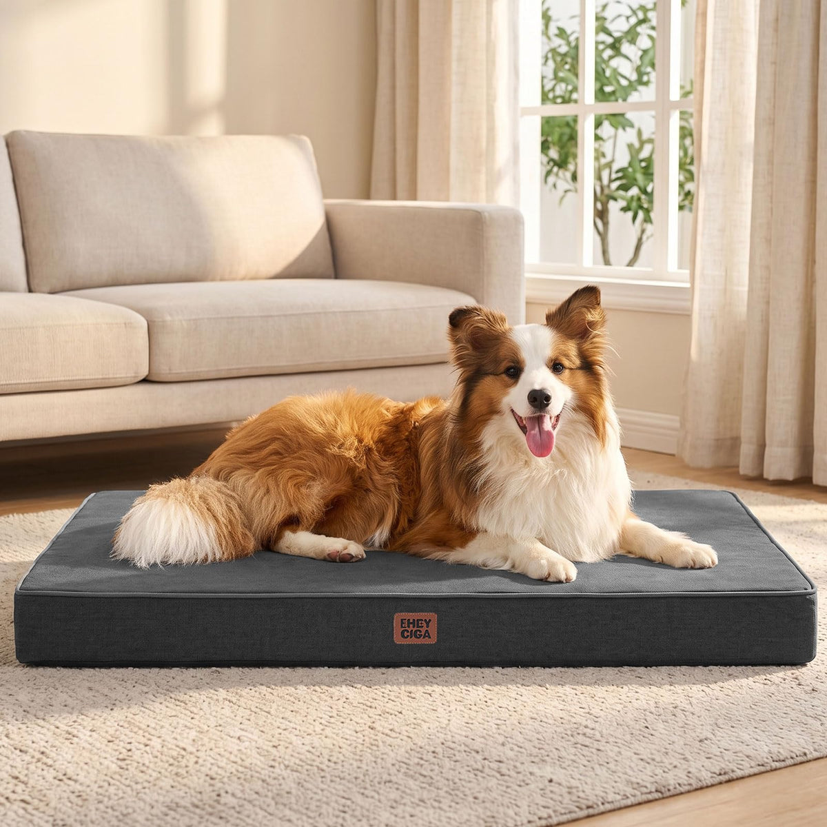 Washable Dog Bed Large Size Dog Waterproof (Dark Grey / 36*27*3 Inches)