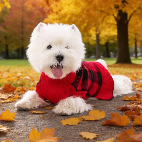 Dog Sweater Dress Plaid Knitwear for Large Dogs Girl Christmas Clothes (Red / Large)