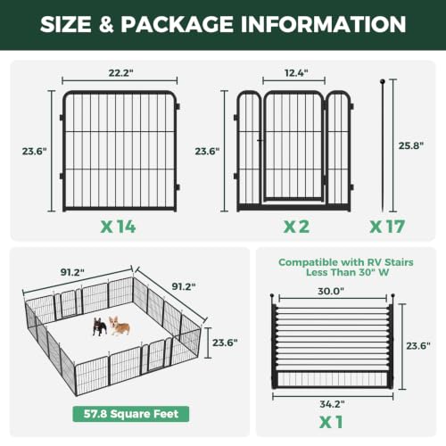 Rollick Dog Playpen with RV Step Grid for RV Camping (Black / 24"H)
