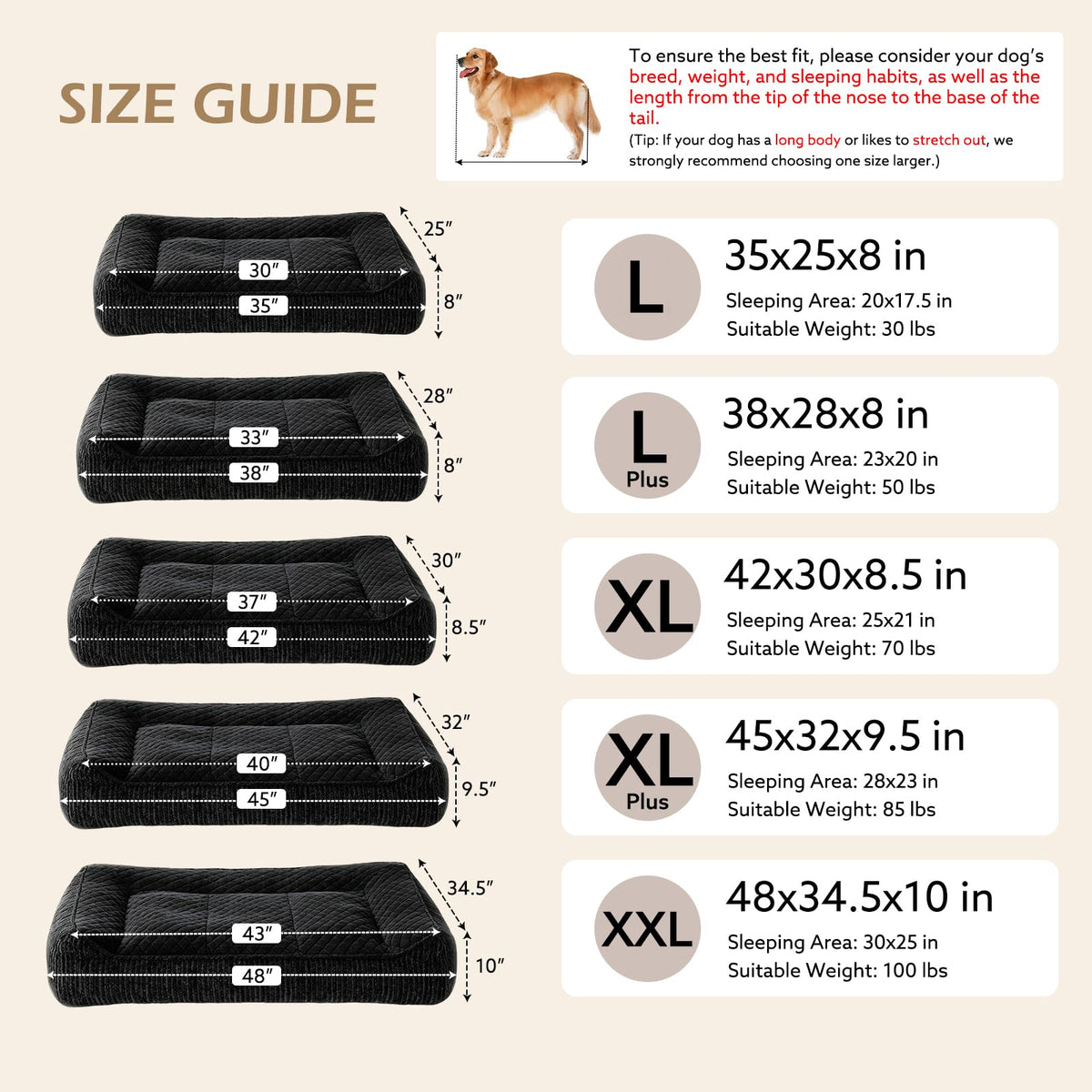 XL Orthopedic Dog Bed for Large Dogs (XL Plus(45"L x 32"W x 9.5"Th) / Black)