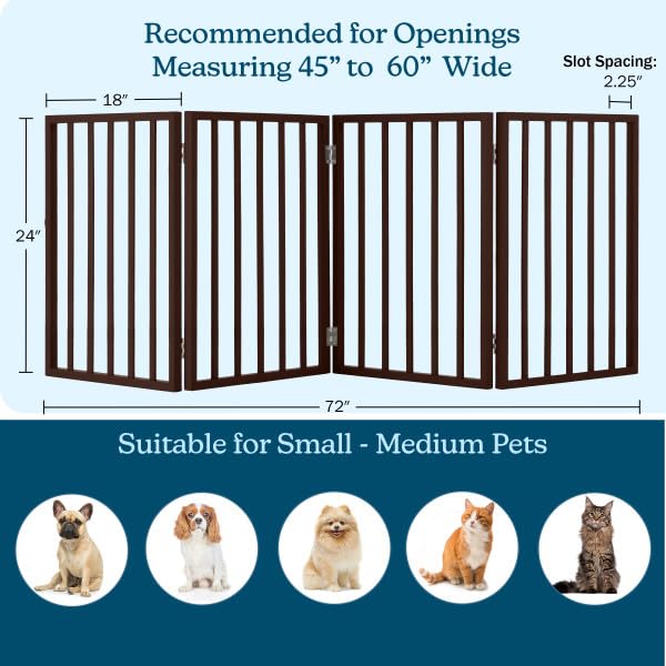 Pet Gate - 4-Panel Indoor Foldable Dog Fence for Stairs, Hallways or Doorways - 72x24-Inch Retractable Wood Freestanding Dog Gates by PETMAKER (Brown) (Brown / 4 Panel)