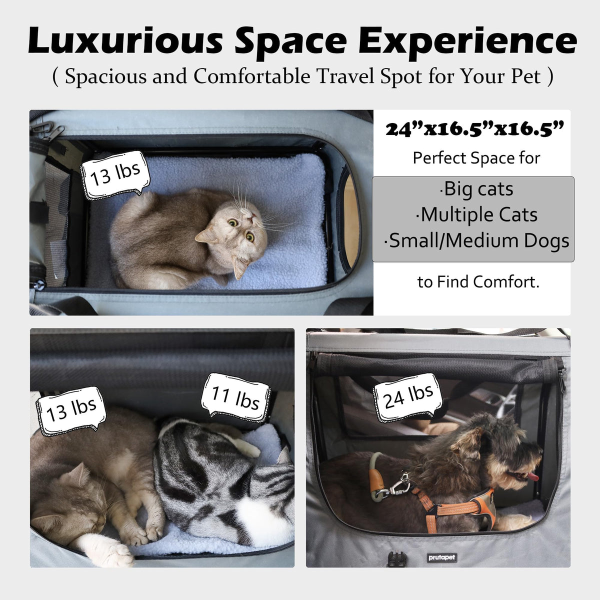 Large Cat Carrier 24"x16.5"x16.5" Portable Dog Crate for Small Medium Dogs Collapsible Traveling Pet Crate with Collapsible Bowl (Blue (No Litter Box) / 24.0"L x 16.5"W x 16.5"H)