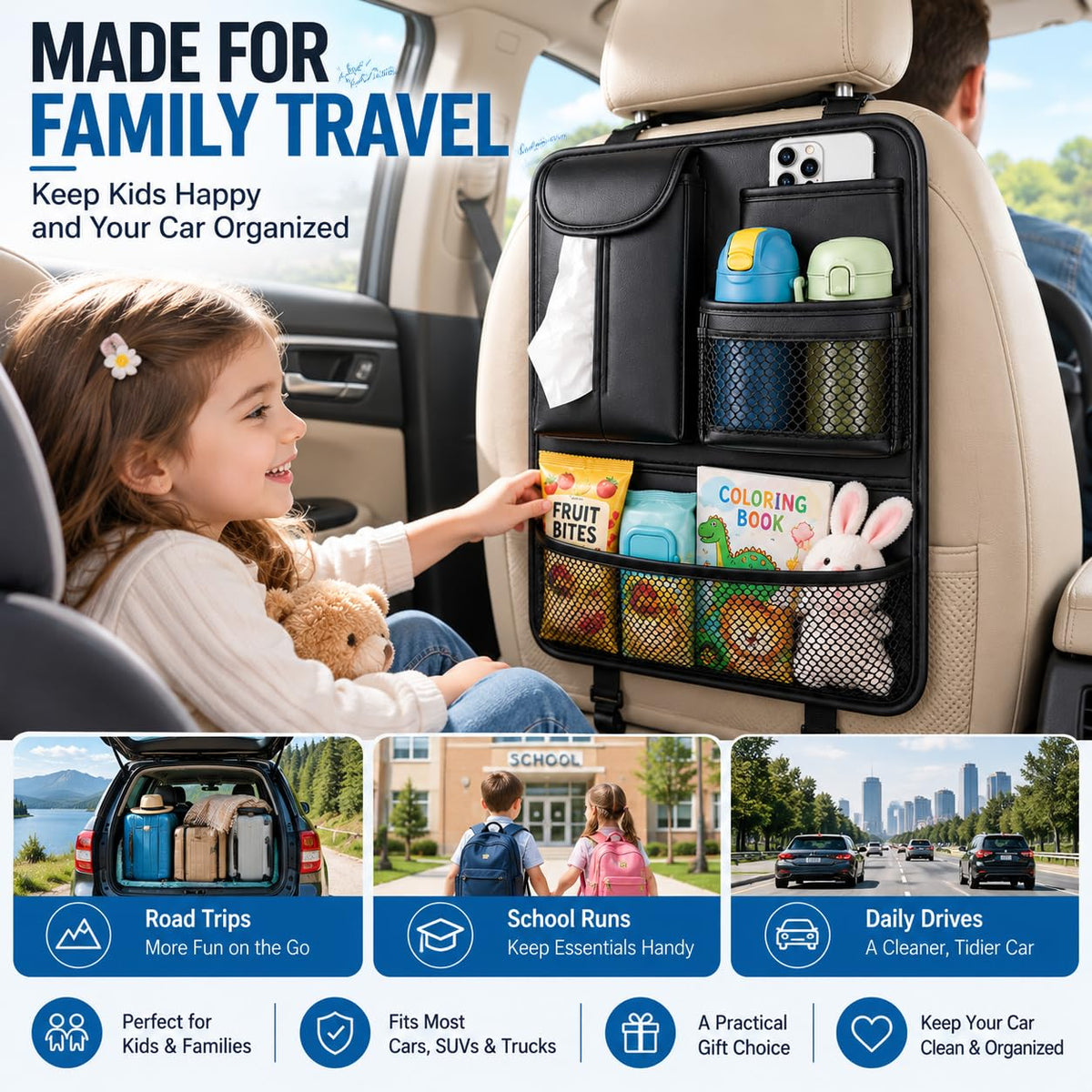Backseat Car Organizer for Kids (Black)