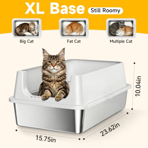 XL Open Top Stainless Steel Litter Box with High Sides (Gray-OpenTop)