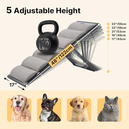 Foldable Dog Ramp for Bed Couch Large Dogs (Gray / up to 23"H-for high bed)