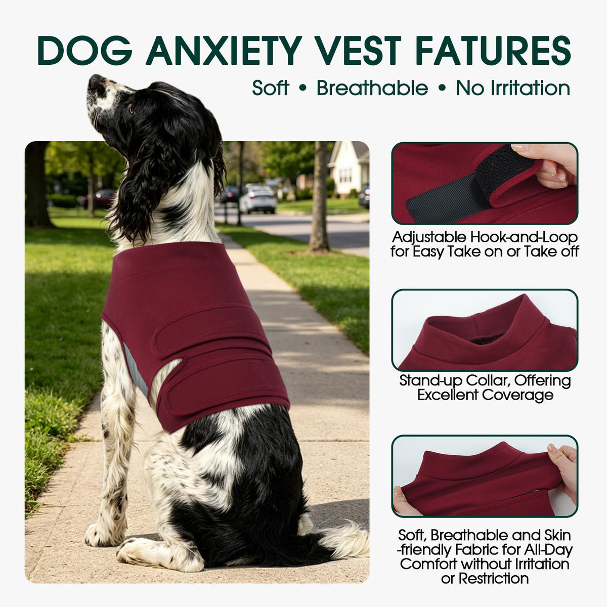 Dog Calming Vest for Anxiety Relief (Calm Burgundy / M (Chest 20-24.4"))