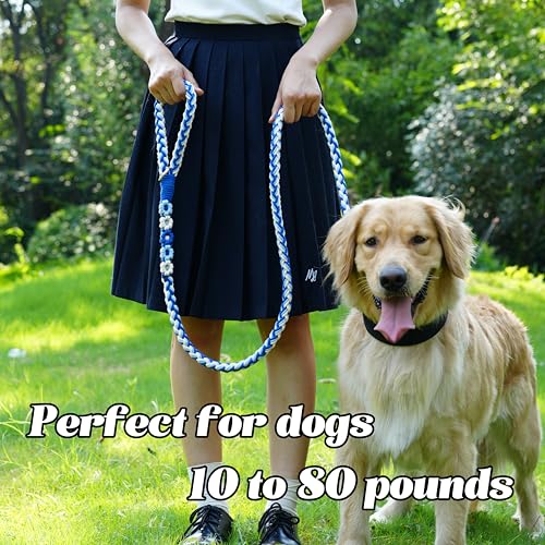 Handmade 5ft Braided Cotton Dog Leash with Unique Floral Handle (Sea Wave)