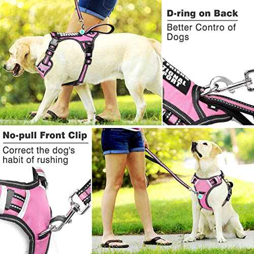 Service Dog Vest No Pull Dog Harness with 7 Dog Patches (Medium / Pink)