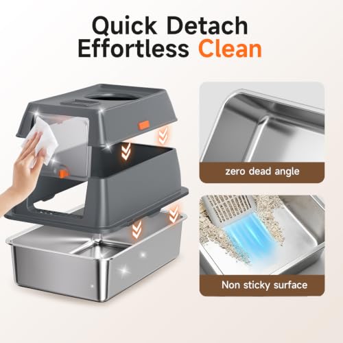 XL Enclosed Stainless Steel Litter Box with Lid (Dark Gray)