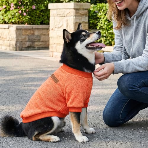 3 Pack Dog Sweaters for Small Dogs Girl Boy Winter Fleece Clothes Warm Soft Dog Sweatshirt Outfit for Dogs Cats Pet Apparel (Brown+Yellow+Orange / L (Back: 15.7", Chest: 19.6", 14-18 lbs))