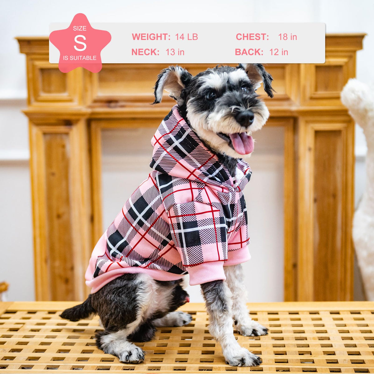 Plaid Dog Hoodie (Pink / S-Medium)