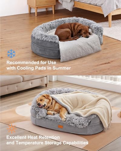 Fluffy Calming Jumbo Orthopedic Dog Beds for Extra Large Dogs (Grey / 48.0"Lx35.0"Wx7.6"H)
