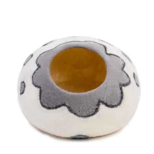 Premium Felt Cat Cave Bed (White Flower)
