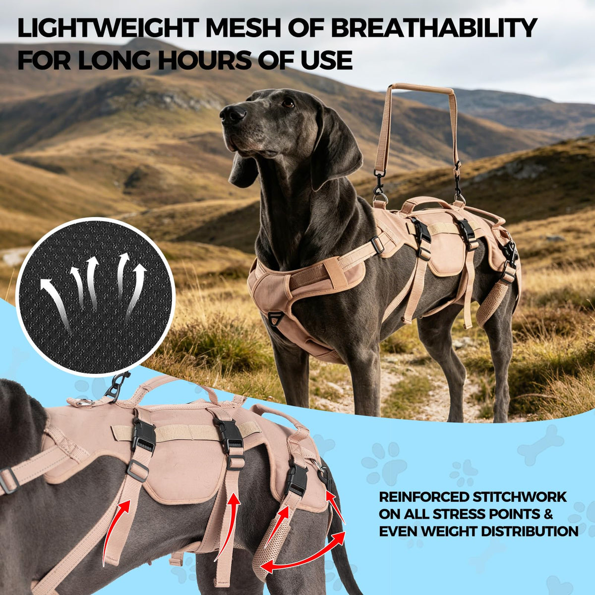 Dog Lift Harness for Large Dogs (Khaki / Large)