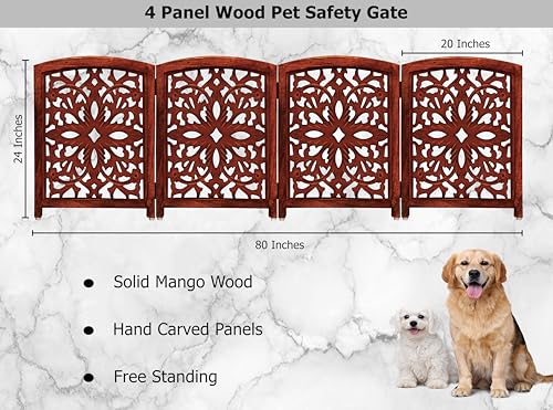 Wooden Foldable Pet Dog Gate (Walnut Brown / 4 Panel)