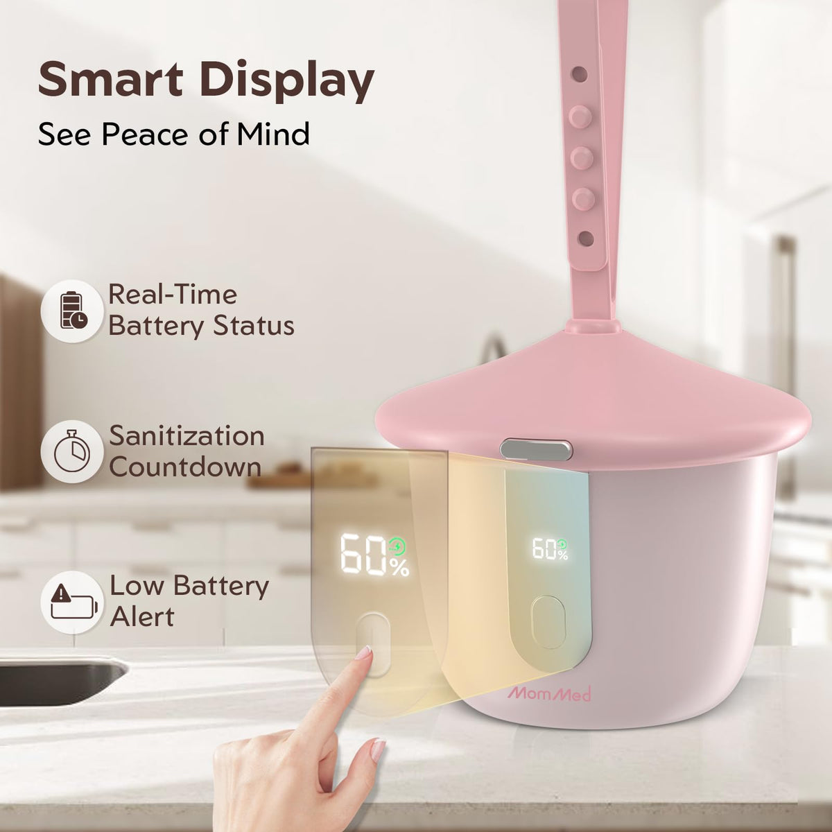 Portable Pacifier Sanitizer with Smart Display (Pink)
