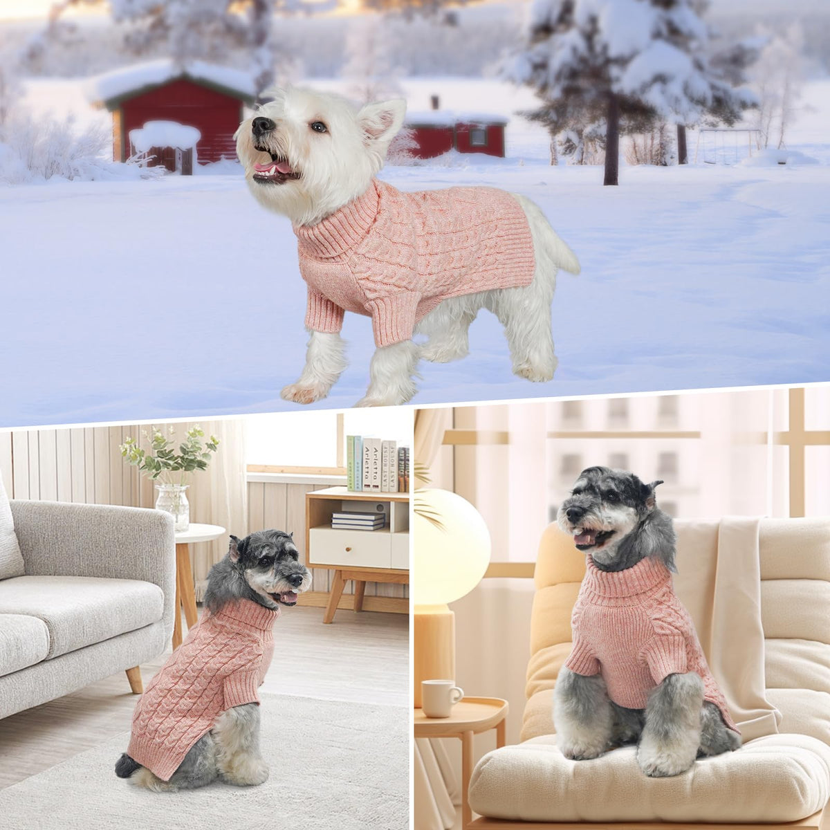 Dog Sweater for Small Dogs Turtleneck Thick Knit with Sleeves (Small / 09# Pink)