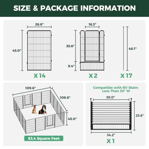 Rollick Dog Playpen with RV Step Grid for RV Camping (Black / 45"H)