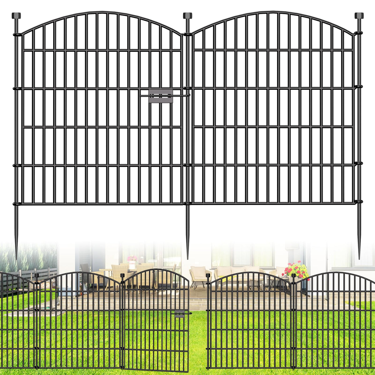 15 Panel No Dig Decorative Garden Fence with Gate 32"H x 35.4'L Dog Barrier (32 in(H) X 35.4 ft(L))