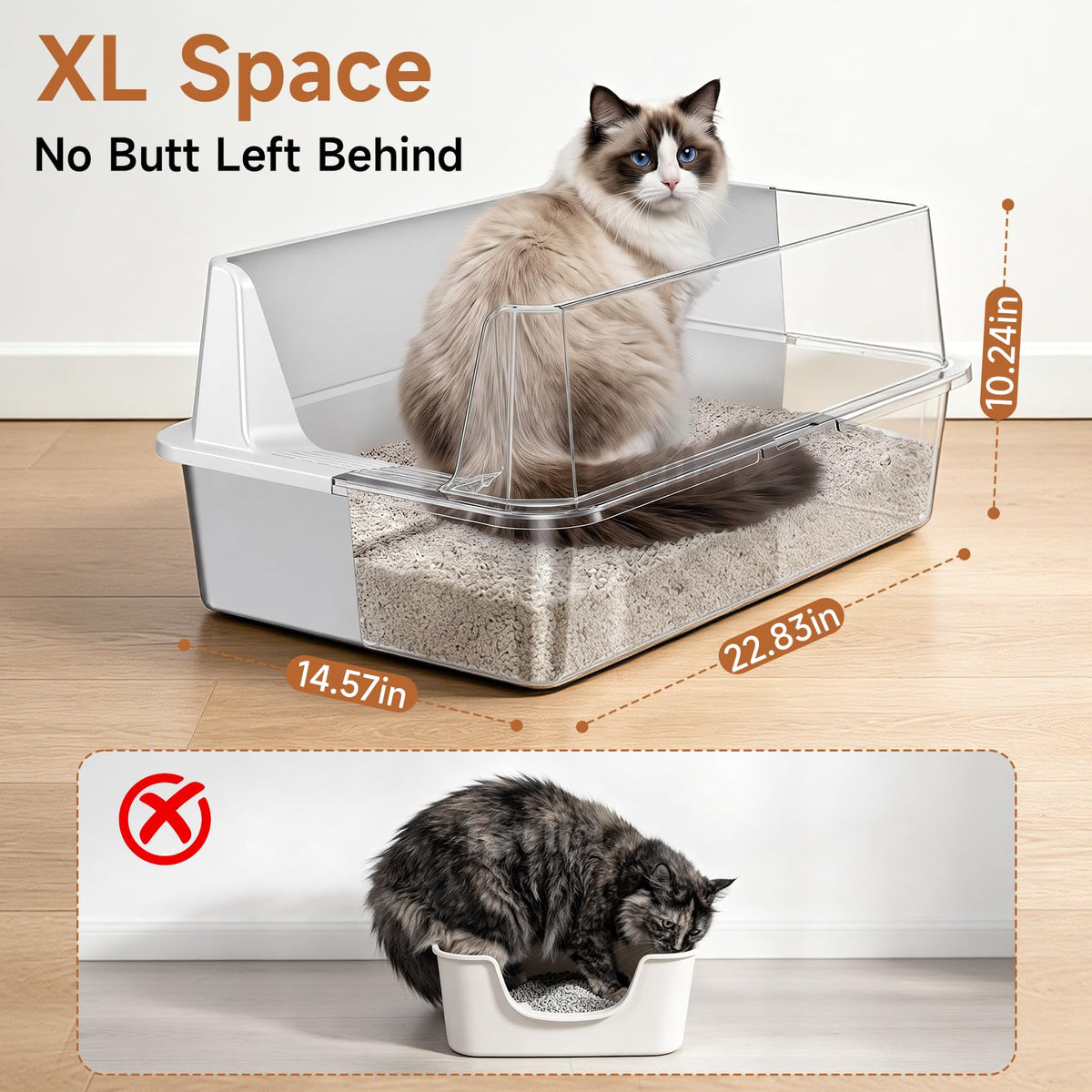 XL Stainless Steel Cat Litter Box with Plastic Enclosure & Scoop (Light Gray-1Pack)