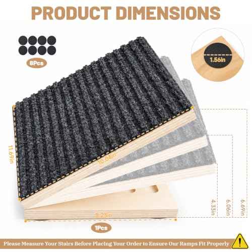 1 Pack Wooden Dog Ramp for Stairs with 8 Anti (Black)
