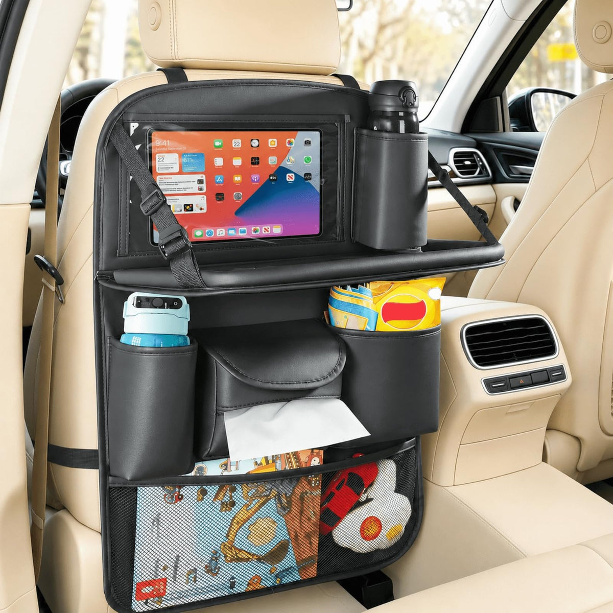 Backseat Car Organizer with Foldable Tray Table (1 Pack)