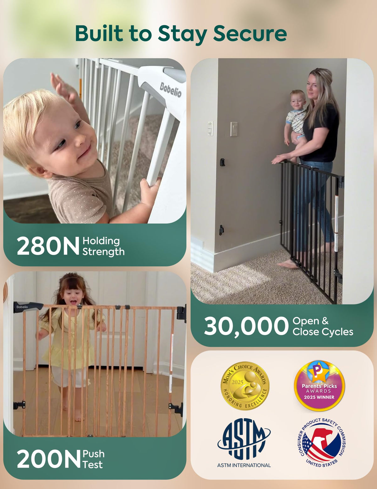 Baby Gate for Stairs & Doorways (*White / 34" H, 26-43" W-Standard)