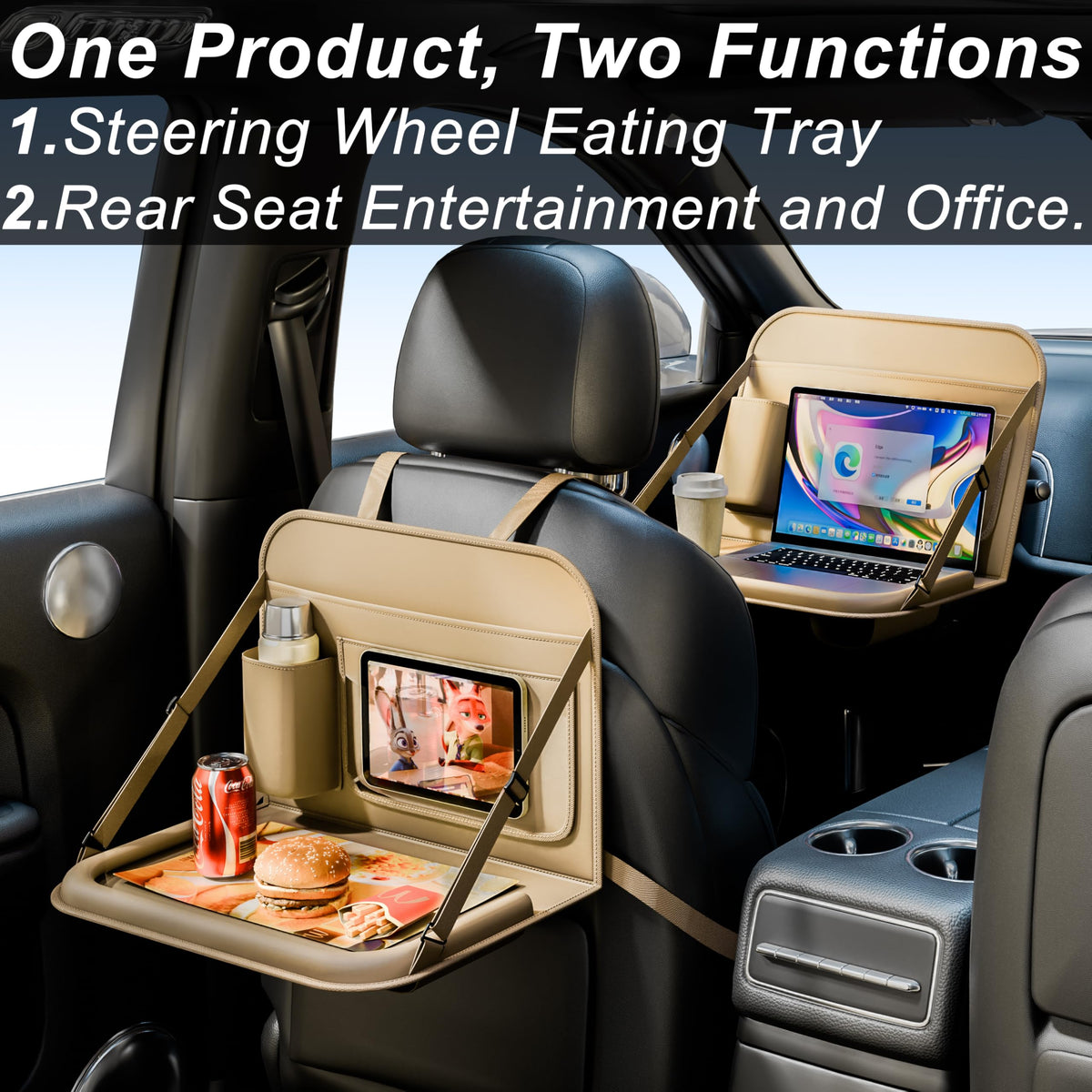 Backseat Car Organizer with Tray 1 Pack (Beige / 1PC)