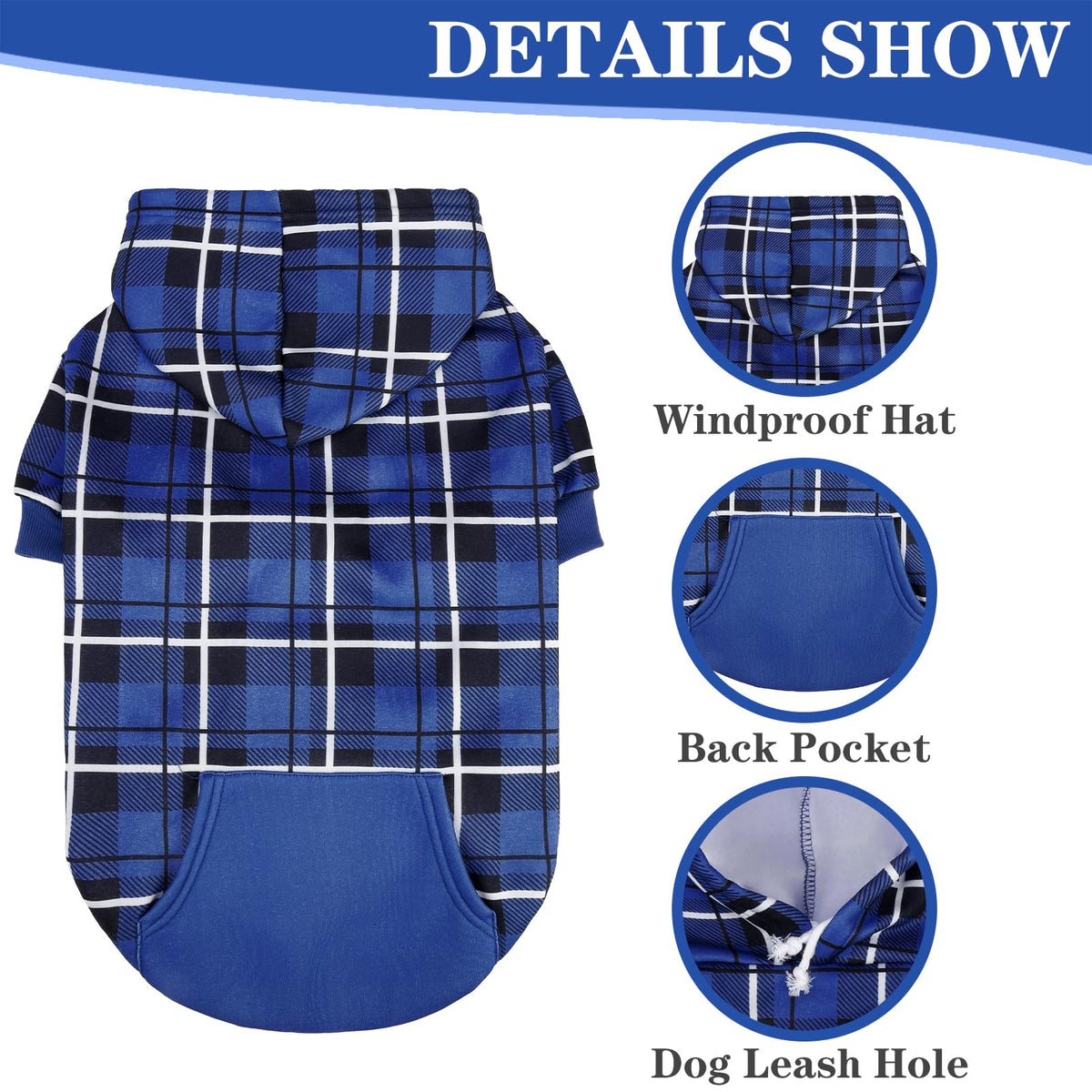 Plaid Dog Hoodie (Navy Blue / XL-XXLarge)
