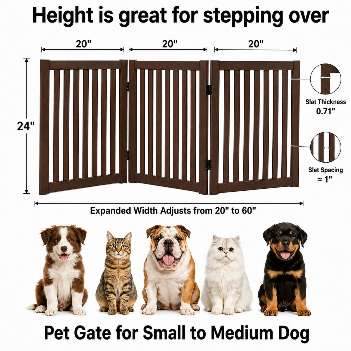 Freestanding Dog Gate (Espresso / 3 Panel 60" Wide)
