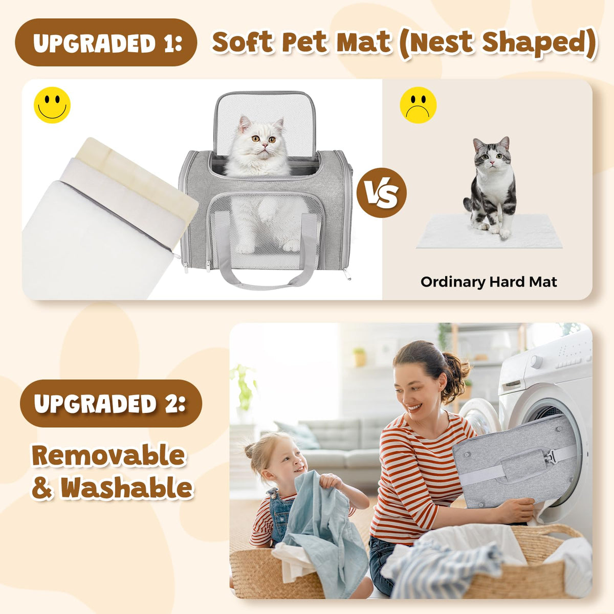 Large Cat Carrier Soft Up to 28 Lbs (20.0"L x 13.0"W x 13.0"H / Grey)