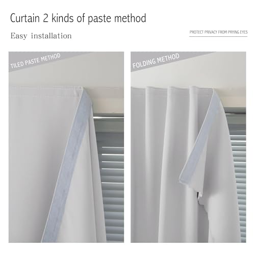 Instant Blackout Window Curtain with Reusable Adhesive (71"W x 72"L (Pack of 2) / Light Grey)