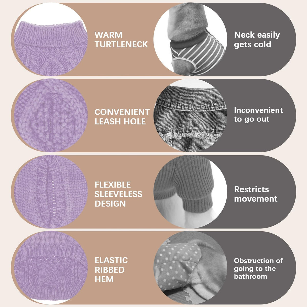 Dog Sweater for Small Medium Dogs (Mauve / Small/Medium)