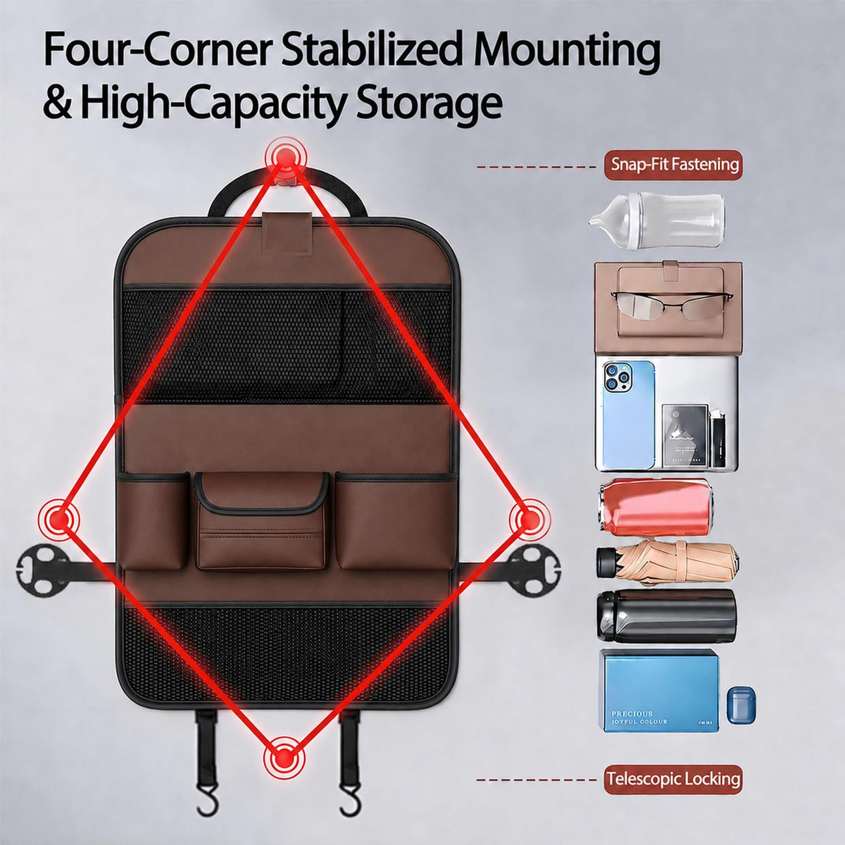 2 Pack Leather Car Backseat Organizer with Foldable Table Tray (Brown)