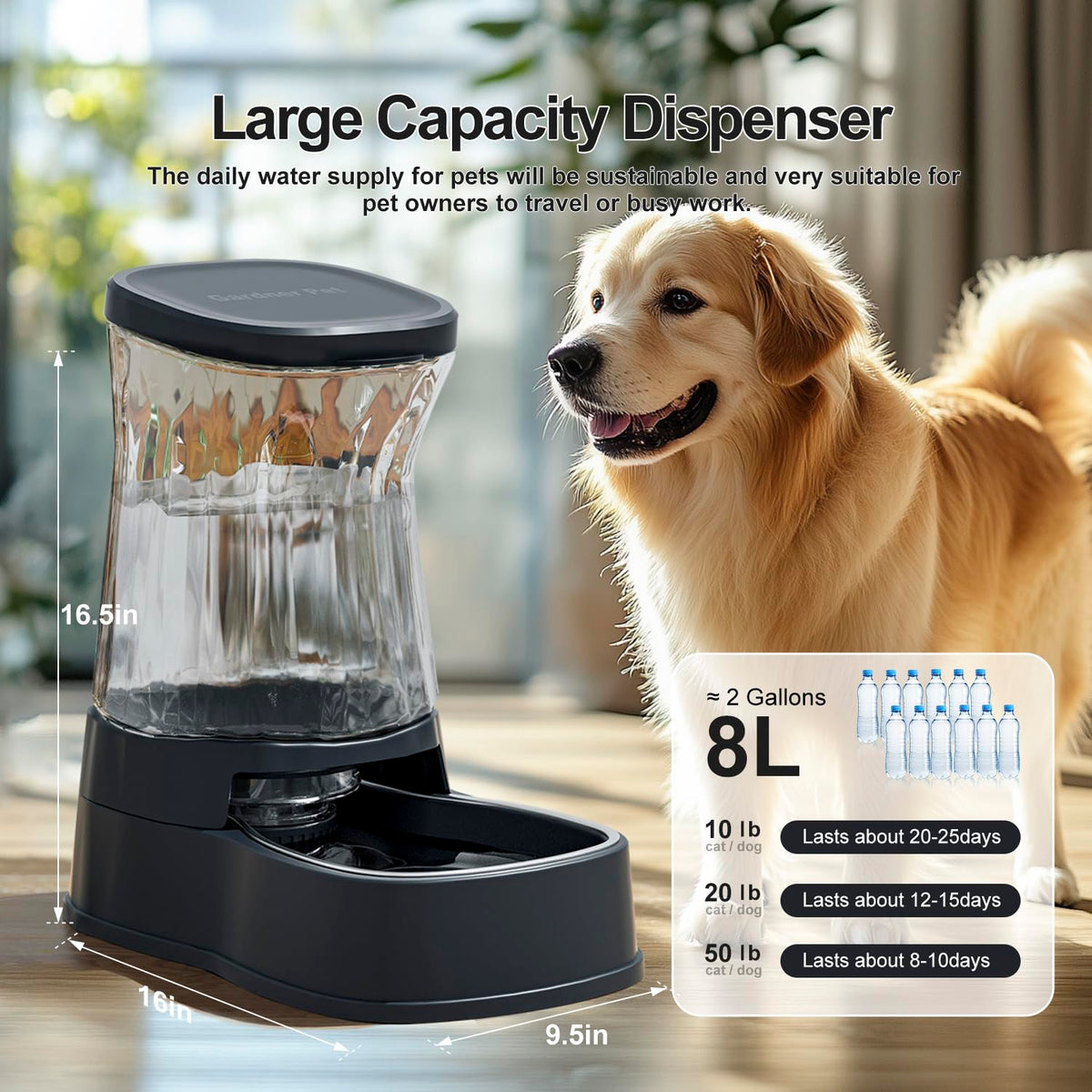 Automatic Dog Water Dispenser (Dark Grey / 2.1 Gallon)