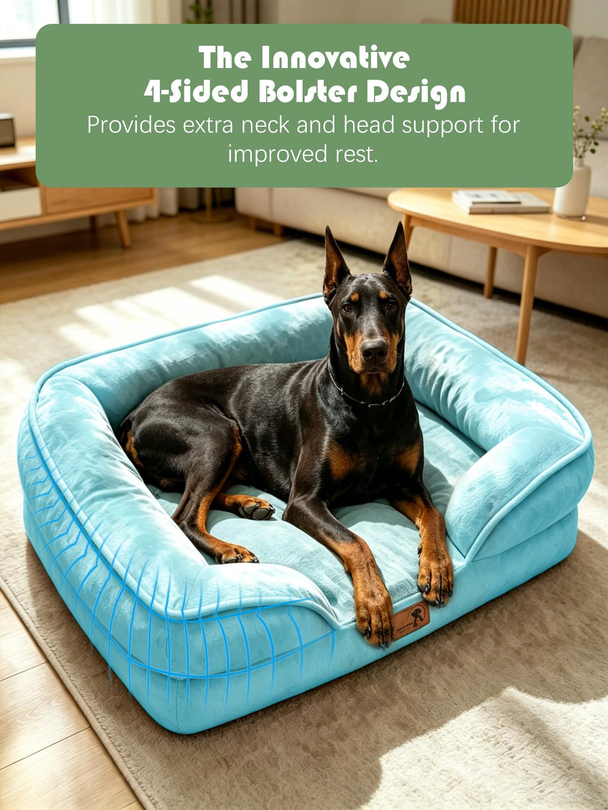 Orthopedic Dog Bed with Sides (48.0"L x 35.0"W x 8.0"Th / Ice Blue)