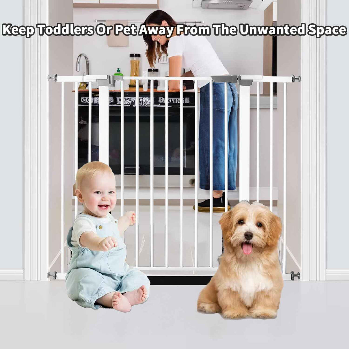 41 Inch Tall Baby Gate Auto Close Dog Gate (White / 29.92"-35.43"Wide)
