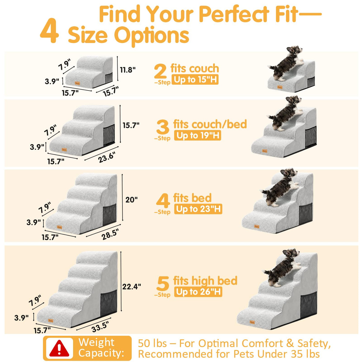 High Density Foam Dog Steps 4 Tiers (Light Grey / 28.5*15.7*20.5)