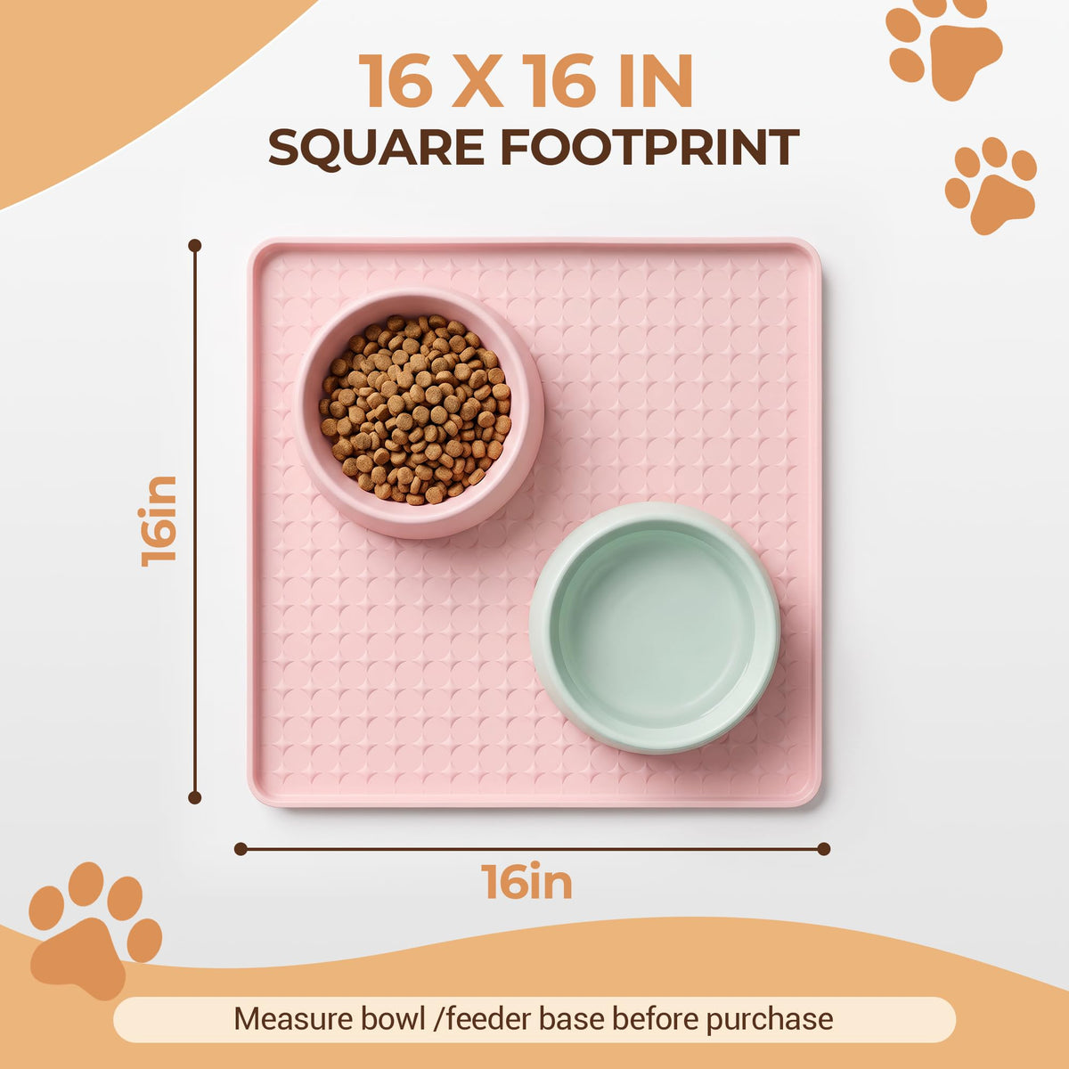 16 x 16 in Small Silicone Pet Food Mat for Dog & Cat Bowls Pink (Pink / 16"L x 16"W)